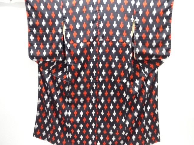 JAPANESE KIMONO / ANTIQUE OMESHI / TAISHO ROMAN STYLE / SILK / WOVEN CROSS